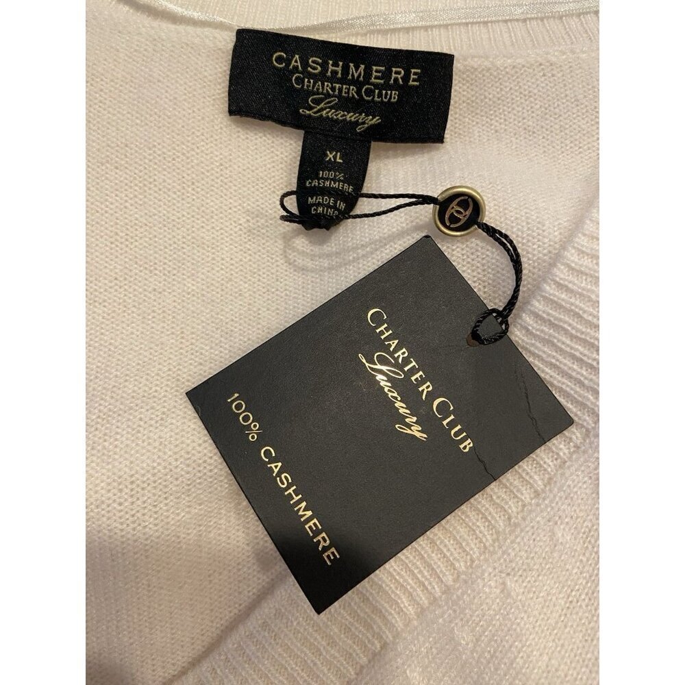 NWT Charter Club 100% Cashmere Cardigan Sweater Puff Sleeves Cream XL New - Picture 4 of 5